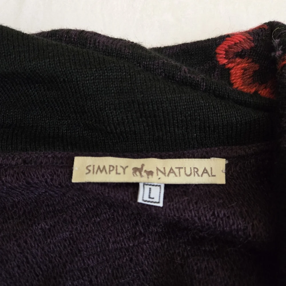 Simply Natural Fantasia Alpaca Blend Open Front Cardigan Shawl Collar Embroidery - Picture 9 of 12